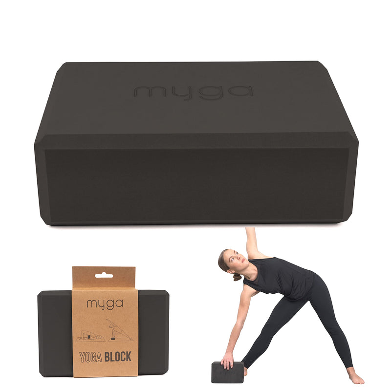 Myga Foam Yoga Block - High Density EVA Foam Block for Yoga, Pilates & Fitness - Ideal for Supporting Poses, Balance & Flexibility - Lightweight, Moisture-Proof & Odour Resistant Black - BeesActive Australia