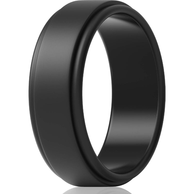 ThunderFit Silicone Wedding Rings for Men 7 Rings / 4 Rings / 1 Ring - Step Edge Sleek Design Rubber Engagement Bands - 8mm Width - 2mm Thickness 1 Ring - Black 5.5 - 6 (16.5mm) - BeesActive Australia