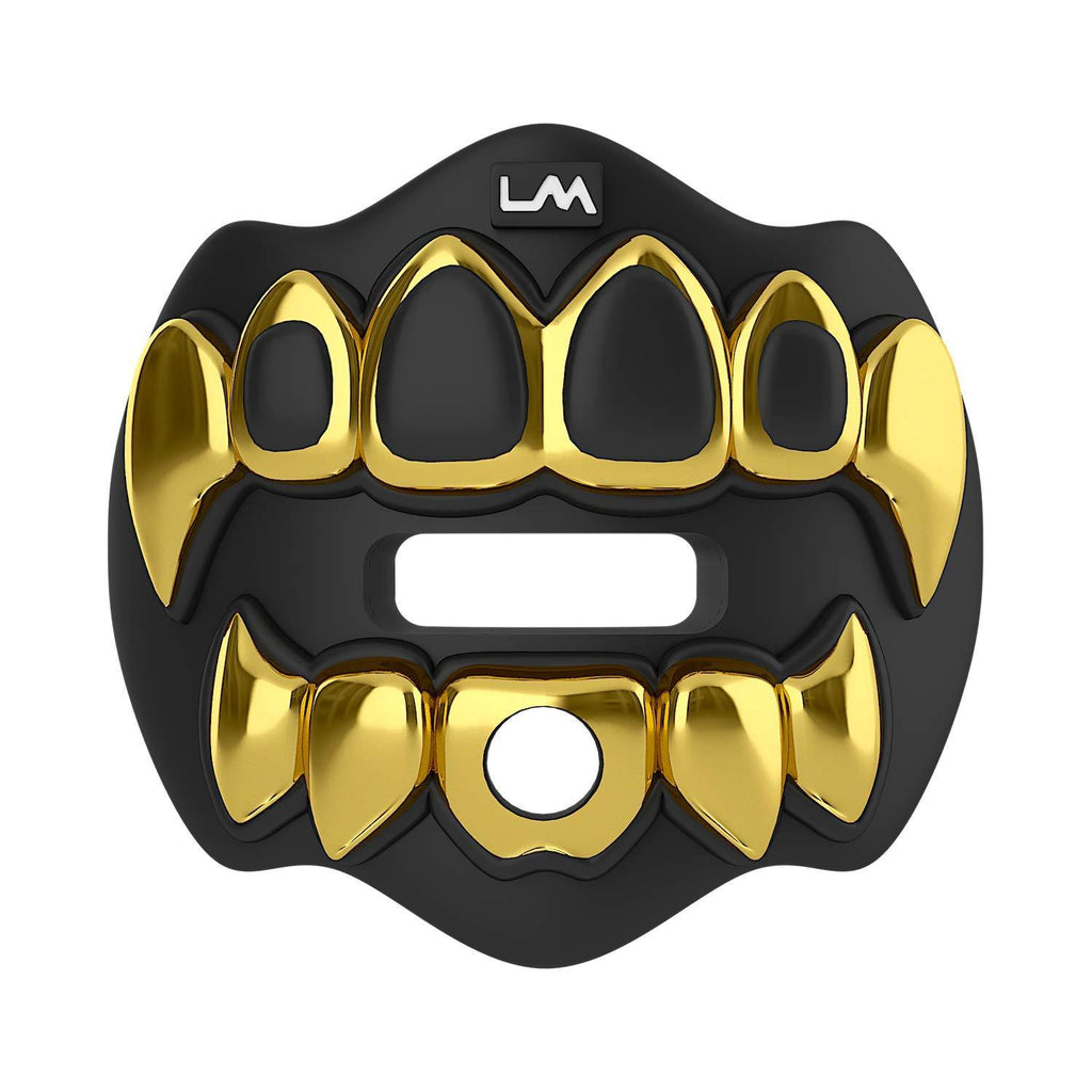 Loudmouth Football Mouth Guard | 3D Chrome Grillz Adult & Youth Mouth Guard | Mouth Piece for Sports | Maximum Air Flow Mouth Guards | Lip and Teeth Protector 3D Grillz - Chrome Black / Gold - BeesActive Australia