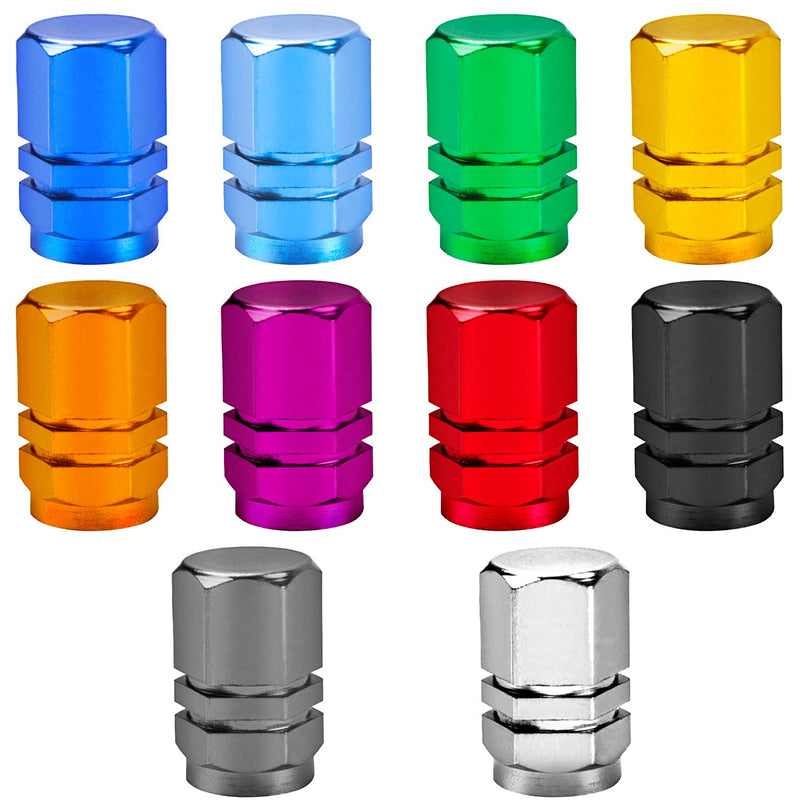 BronaGrand 20 Pieces Schrader Tire Valve Caps, Aluminum Alloy Bicycle Bike Tire Valve Caps Dust Covers 10 Colors Style1 - BeesActive Australia