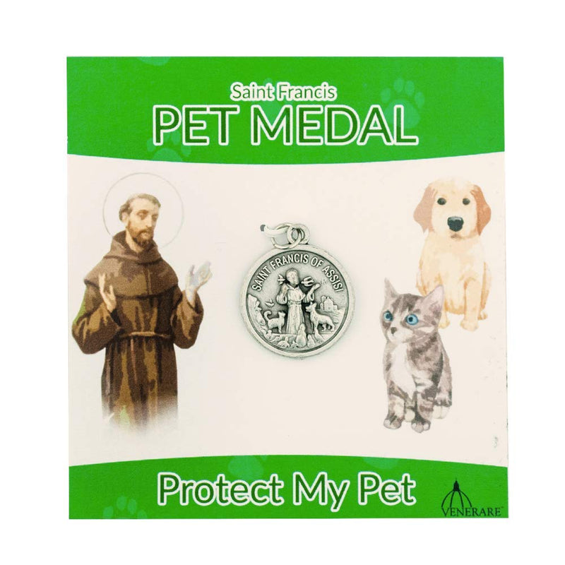Venerare St. Francis Pet Medal | Large Round Pet Collar Charm | A Great Gift for Pet Lovers | Comes with Different Colored Card | Christian Pet Goods (Green Card) Green Card - BeesActive Australia