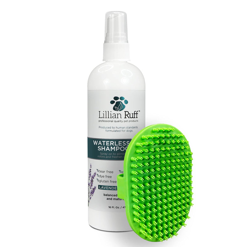 Lillian Ruff Waterless No-Rinse Dog Dry Shampoo Spray with Hydrating Essential Oils - pH-Balanced Dry Shampoo for Dogs - Clean, Condition, Detangle & Deodorize Dry, Sensitive Skin Lavender Coconut With Bath Brush - BeesActive Australia