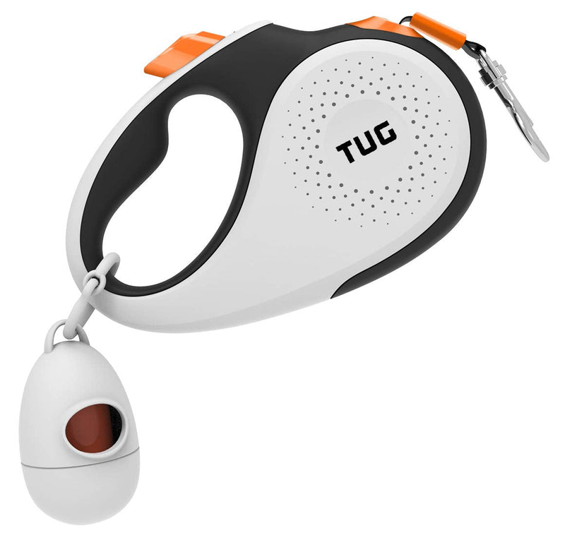 TUG 360° Tangle-Free Retractable Dog Leash with Anti-Slip Handle; Strong Nylon Tape/Ribbon; One-Handed Brake, Pause, Lock Medium White/Orange - BeesActive Australia