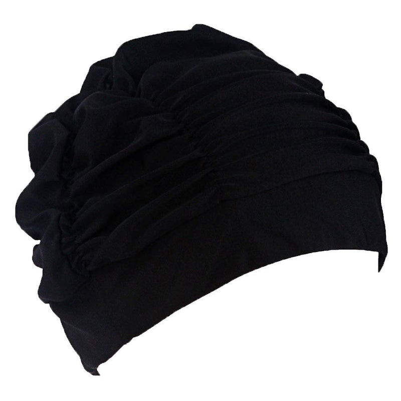 LEFV(TM) Swimming Cap Long Hair Swim Hat Solid Color Lycra Caps Non-waterproof Black 1 - BeesActive Australia