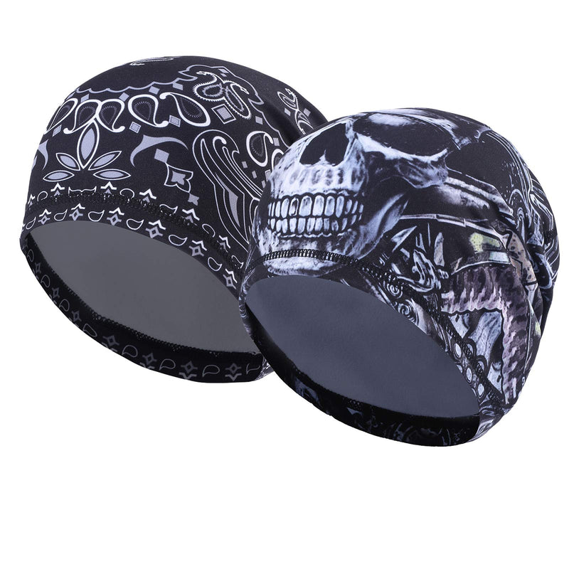 UHEREBUY Summer Running Skull Cap/Beanie Cap/Helmet Liner/Dew rag/Chemo Cap/Bald Cap for Men and Women Hat Liner C-06+c-07 - BeesActive Australia