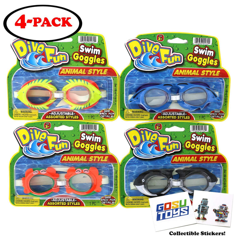 [AUSTRALIA] - Animal Swim Goggles Dive Fun Dolphin (Blue), Fish (Yellow), Crab (Orange), Killer Whale (Black) Pool Goggles Summer Beach Goggles for Kids with 2 GosuToys Stickers 