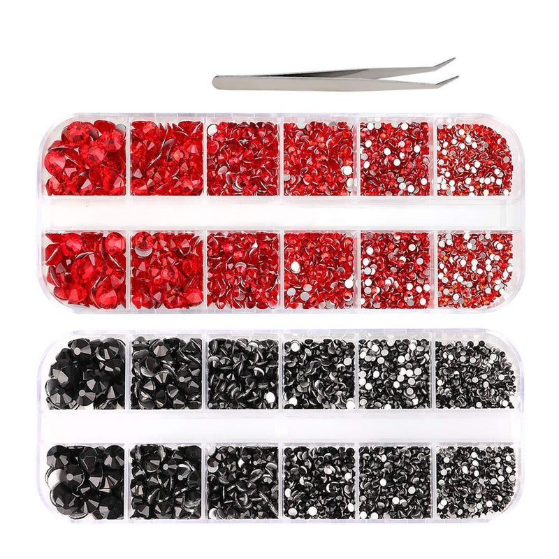 3000 PCS Rhinestones for Craft, PHOGARY Red & Black Flat Back Rhinestones 6 Sizes (2-5 mm) with Pick Up Tweezer for Crafts Nail Face Art Clothes Shoes Bags Phone Case DIY - BeesActive Australia