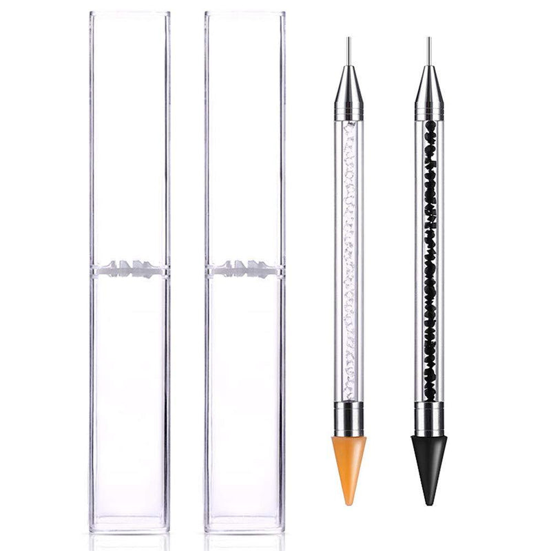 Onwon 2 Pcs Dual-Ended Nail Rhinestone Picker Wax Silicone Tip Pencil Pick Up Applicator Dual Tips Dotting Pen Beads Gems Crystals Studs Picker with Acrylic Handle Manicure Nail Art Tool Clear & Black - BeesActive Australia