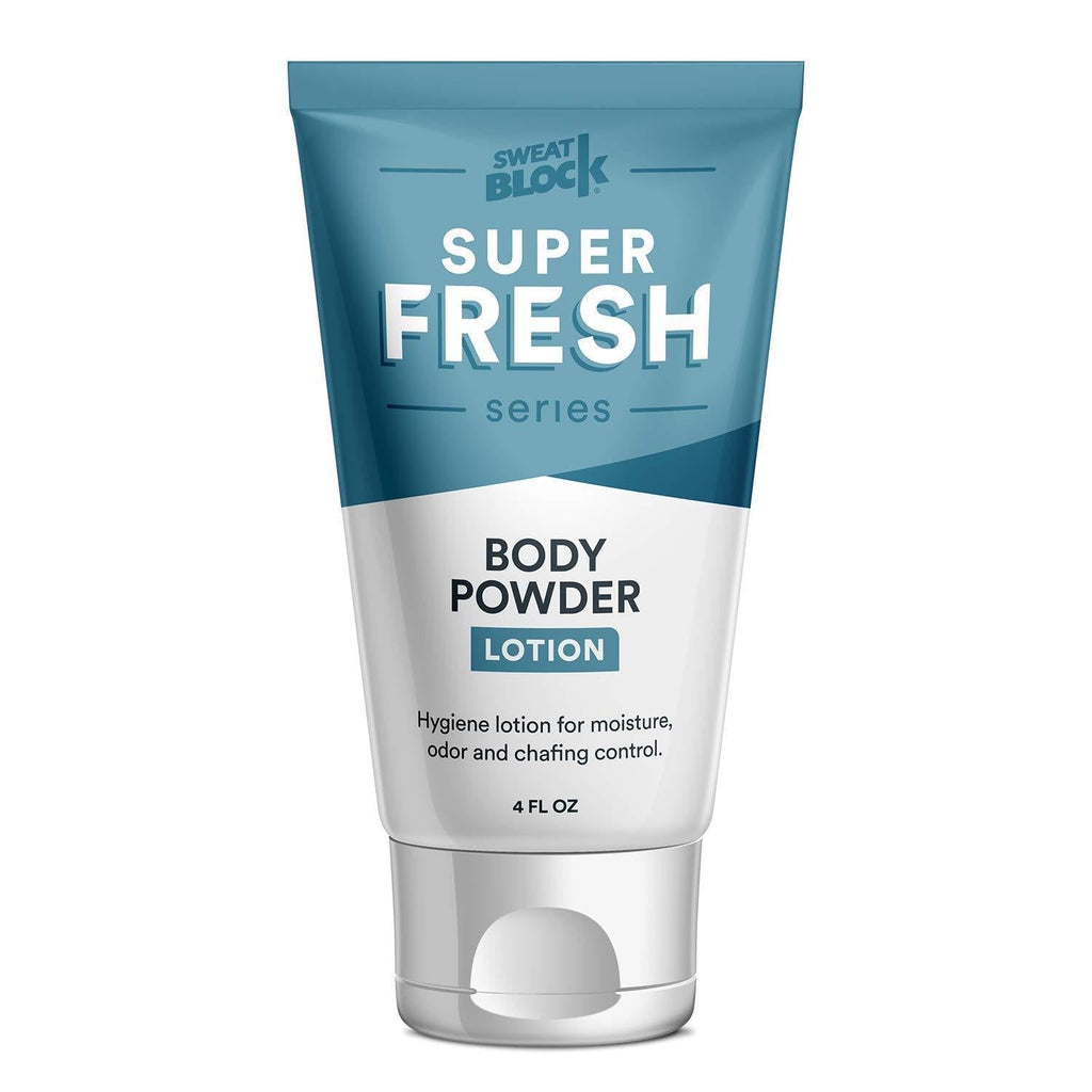 Super Fresh Body Powder Lotion by SweatBlock - Talc Free, Anti-Chafing, Deodorizing, Natural Ingredients - No Mess Body Powder Lotion for Men and Women - 4 fl oz. 4 Fl Oz (Pack of 1) - BeesActive Australia