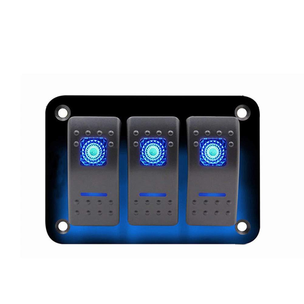 [AUSTRALIA] - Boat Marine 3 Gang Rocker Switch Panel Waterproof 12V LED Toggle Switches Aluminum Panel with Blue Light for Car Rv Vehicles Truck Universal 3 Gang BLUE 