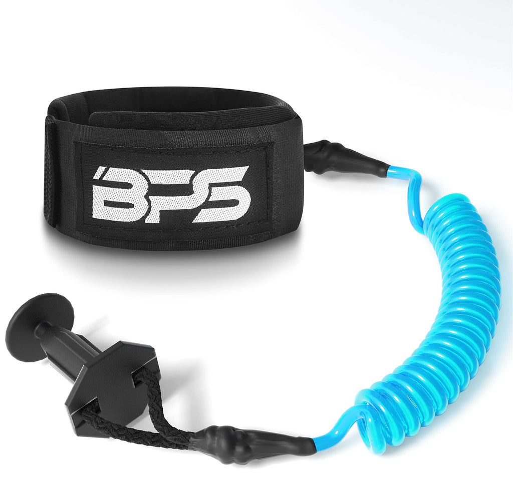 BPS 'Storm' Bodyboard Wrist Leash - 4' Coiled Bodyboarding Leash Premium Coil with Plug Clear Blue - BeesActive Australia