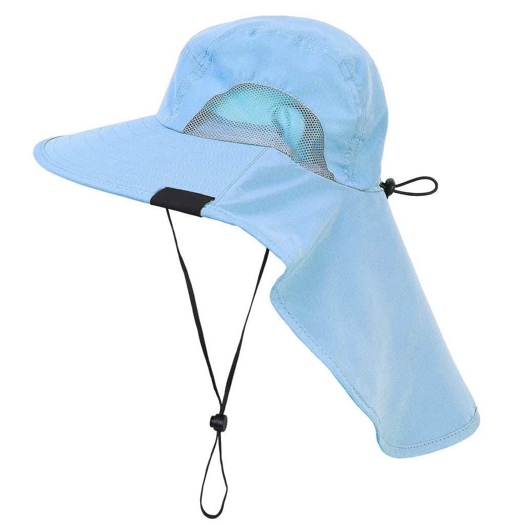 [AUSTRALIA] - Outdoor Fishing Hat with Neck Flap Wide Brim Adjustable Safari Cap #Blue 