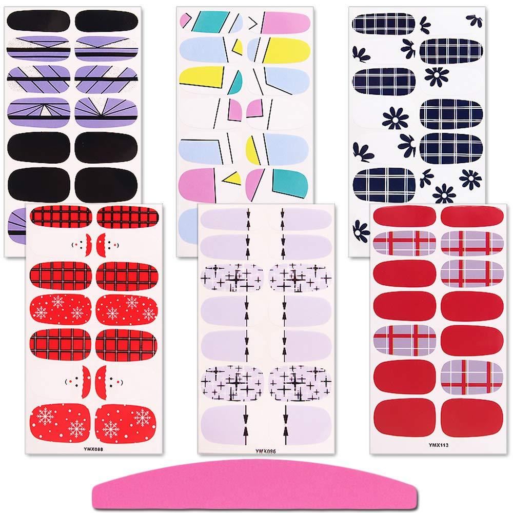 SILPECWEE 6 Sheets Nail Polish Strips Stickers Flower and 1Pc Nail File Lattice Adhesive Nail Wraps Nail Art Decals Manicure Accessories NO3 - BeesActive Australia