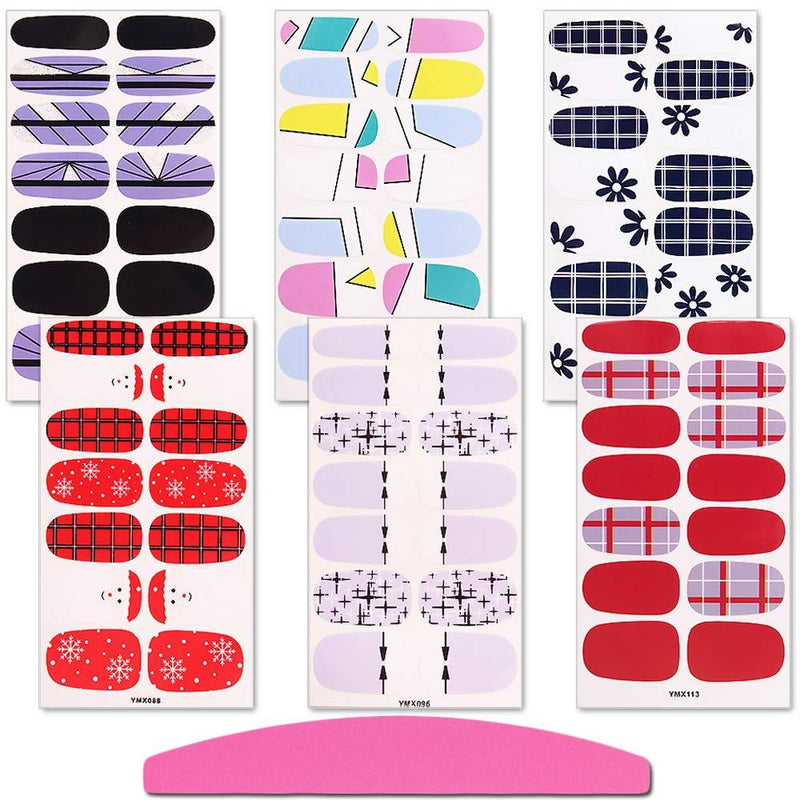 SILPECWEE 6 Sheets Nail Polish Strips Stickers Flower and 1Pc Nail File Lattice Adhesive Nail Wraps Nail Art Decals Manicure Accessories NO3 - BeesActive Australia