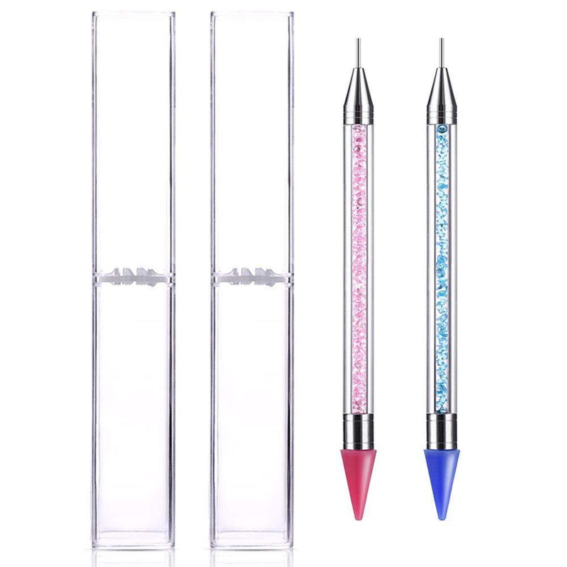 Onwon 2 Pcs Dual-Ended Nail Rhinestone Picker Wax Silicone Tip Pencil Pick Up Applicator Dual Tips Dotting Pen Beads Gems Crystals Studs Picker with Acrylic Handle Manicure Nail Art Tool Pink & Blue - BeesActive Australia