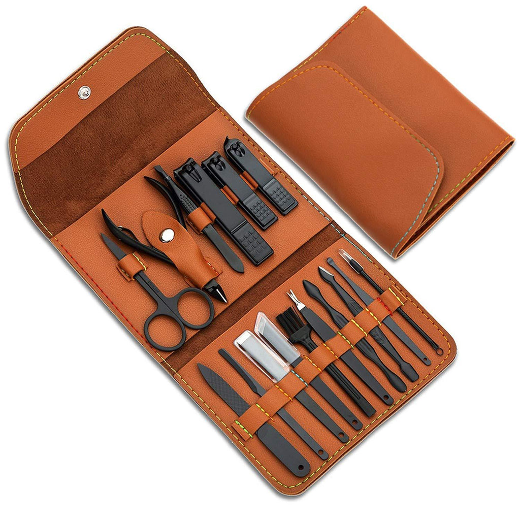 Gifts for Men/Women, Stainless Steel Manicure Set with PU leather case, Personal care tool (brown) - BeesActive Australia