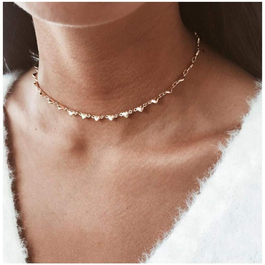 Olbye Tiny Heart Necklace Choker Minimal Chain Necklace for Women and Girls Small Necklace Everyday Look (Gold) Gold - BeesActive Australia