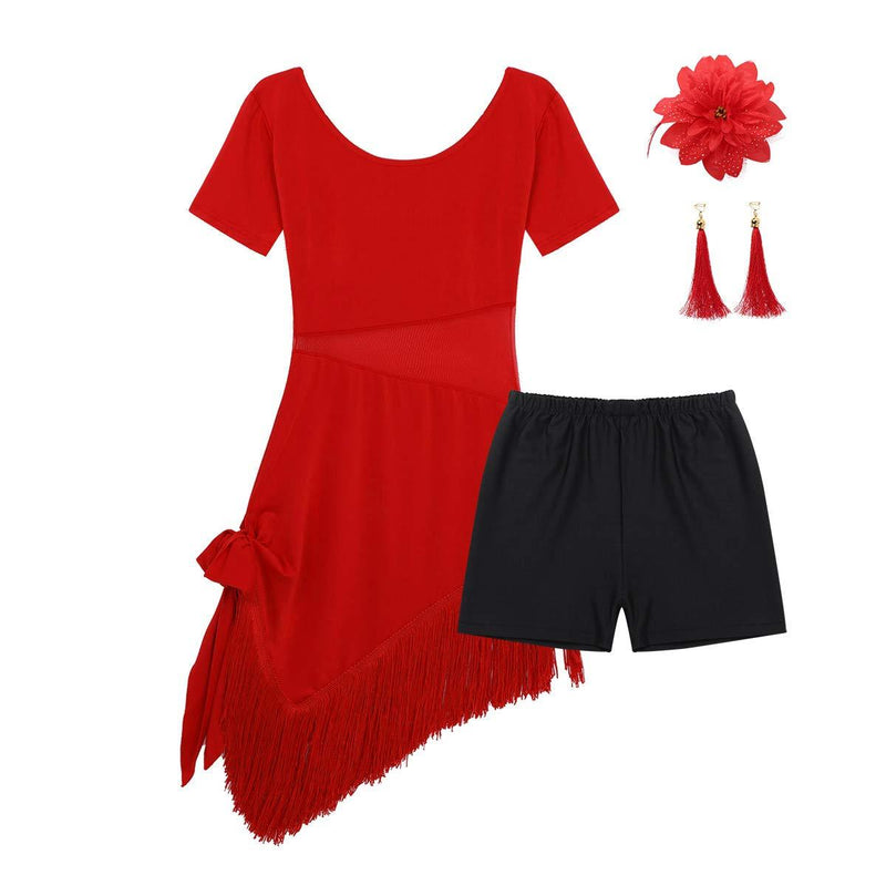 [AUSTRALIA] - Agoky Kids Girl Dance Costumes Tassel Dancing Latin Rumba Salsa Cha Cha Tango Ballroom Dance Dress Red 10 / 12 