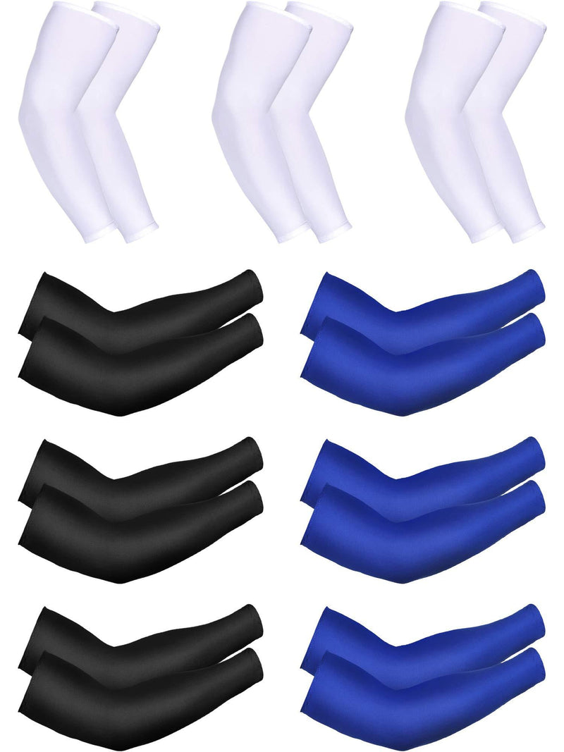[AUSTRALIA] - 9 Pairs Unisex UV Protection Sleeves Long Arm Sleeves Cooling Sleeves Ice Silk Arm Covers Black, White, Royal Blue 