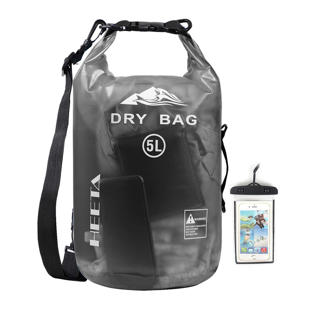 HEETA Waterproof Dry Bag for Women Men, 5L/ 10L/ 20L/ 30L/ 40L Roll Top Lightweight Dry Storage Bag Backpack with Phone Case for Travel, Swimming, Boating, Kayaking, Camping and Beach Black - BeesActive Australia
