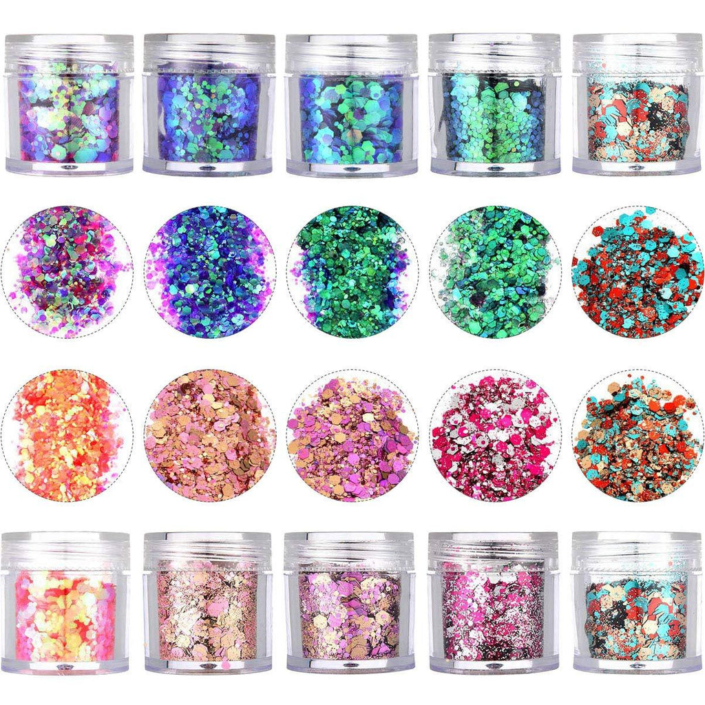 Onwon 10 Boxes Chunky Glitter Makeup Set. Colorful Mixed Cosmetic Glitters Flakes for Eye Shadow Body Nail Face Lips Hair Iridescent Flakes Cosmetic Paillette Sparkles Slime Supplies Powder Sequins - BeesActive Australia