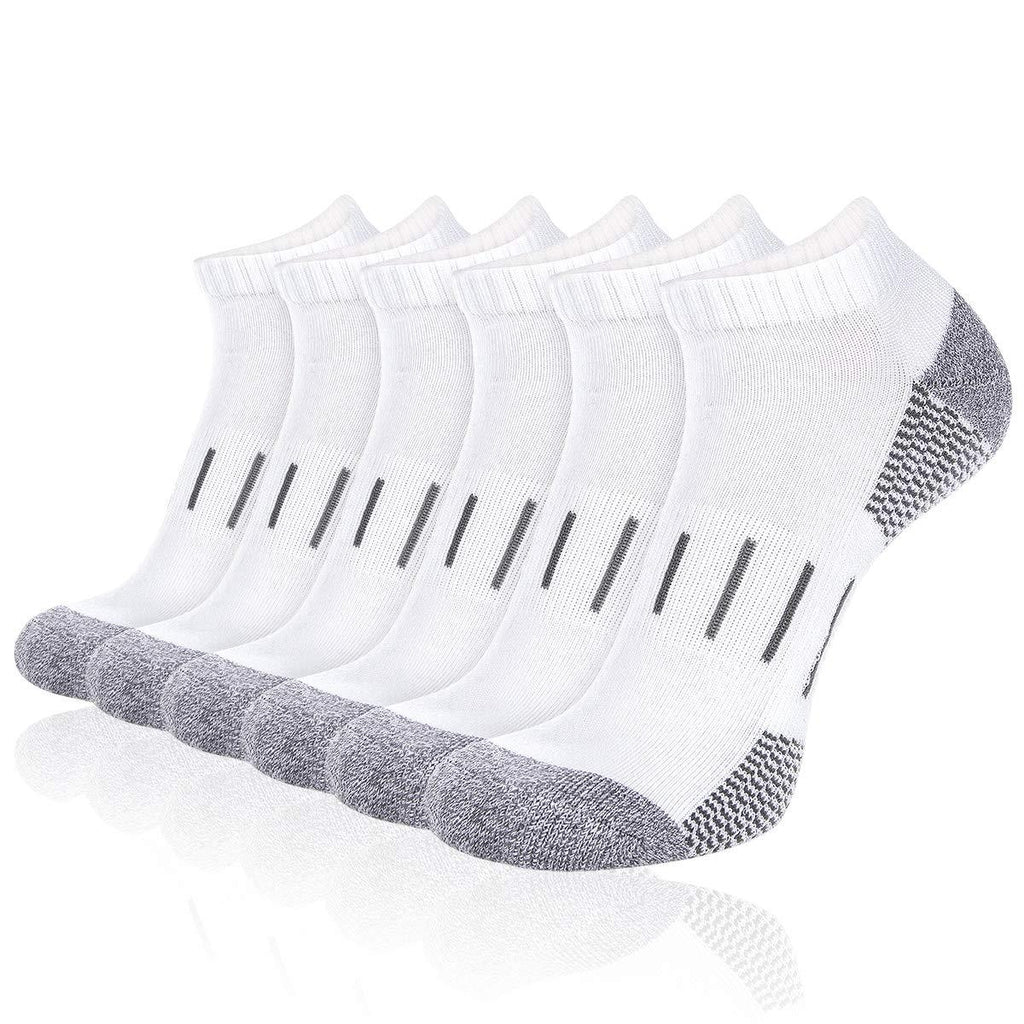 [AUSTRALIA] - Heatuff Mens Athletic Ankle Socks Moisture Wicking Cushion Running Low Cut Sock 6 Pack A-white 6 Pairs Shoe Size: 6-12 