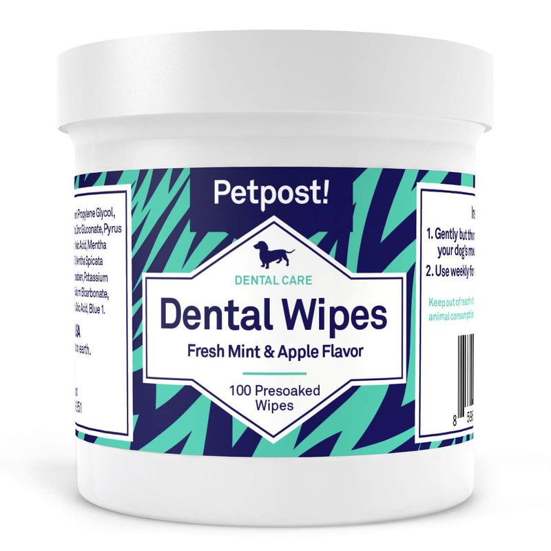 Petpost | Dental Wipes for Dogs - Bad Breath and Tooth Buildup Gone - 100 Presoaked Pads in Natural Tooth Cleaning Solution 100 Count (Pack of 1) - BeesActive Australia