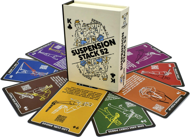 Stack 52 Suspension Exercise Cards. Compatible with All Suspension Trainers. Suspended Bodyweight Resistance Workout Game. Video Instructions Included. Fun Home Fitness Program. 2019 Updated Deck - BeesActive Australia