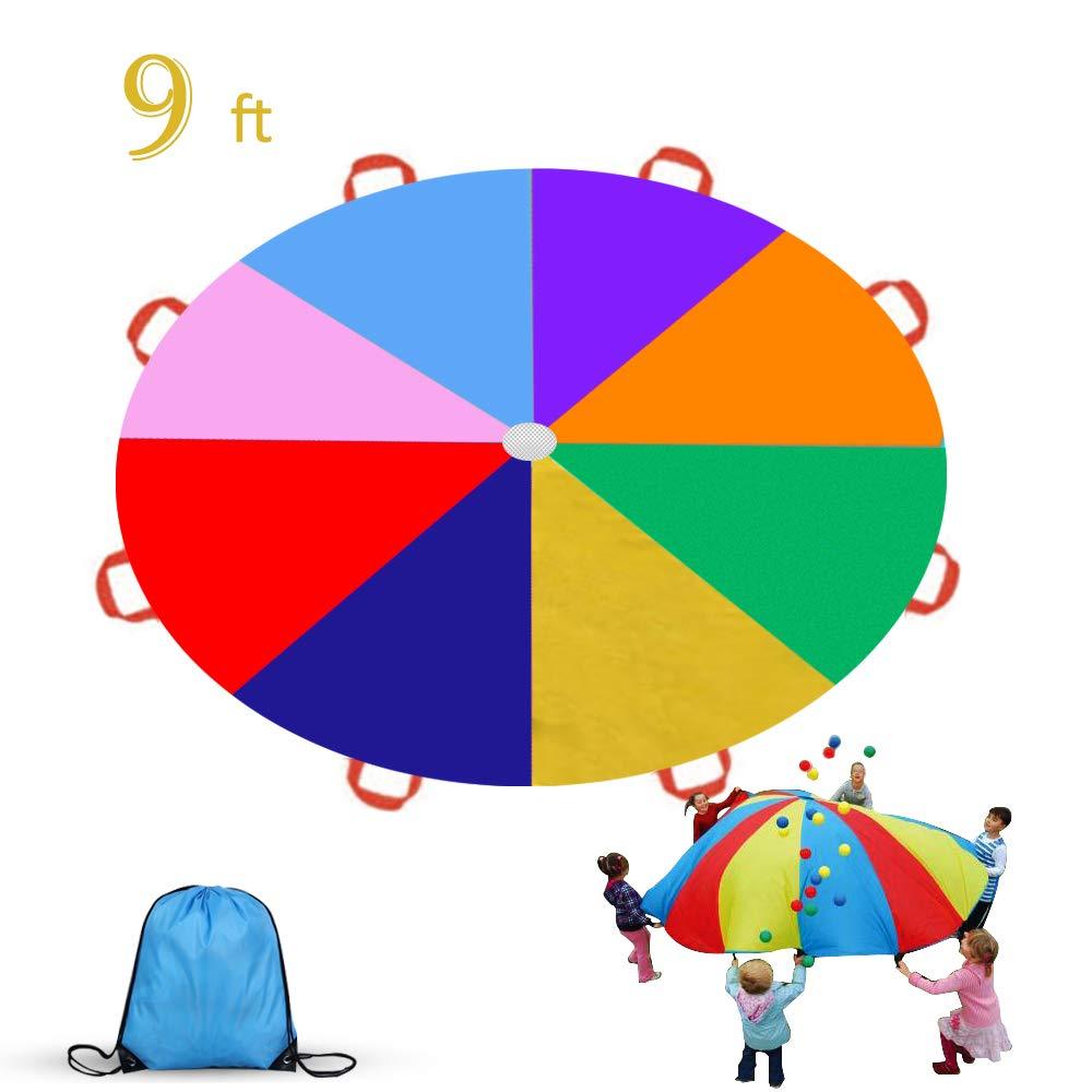 [AUSTRALIA] - Gimilife 9ft Parachute for Kids, Play Parachute 8 Handles,Multicolored Parachute Toy Indoor,Outdoor Kids Parachute Cooperative Games for Girl Boy Toddlers Birthday Gift(L) L 