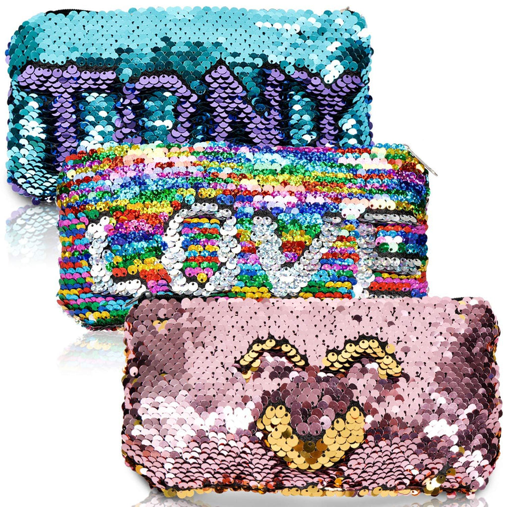 Mermaid Reversible Sequin Pencil Stationary Pouch Small Women Makeup Organizer Daily Items Bag Purse (Rainbow+Silver/Blue+Purple/Gold+Pink) for Kids Girls - BeesActive Australia