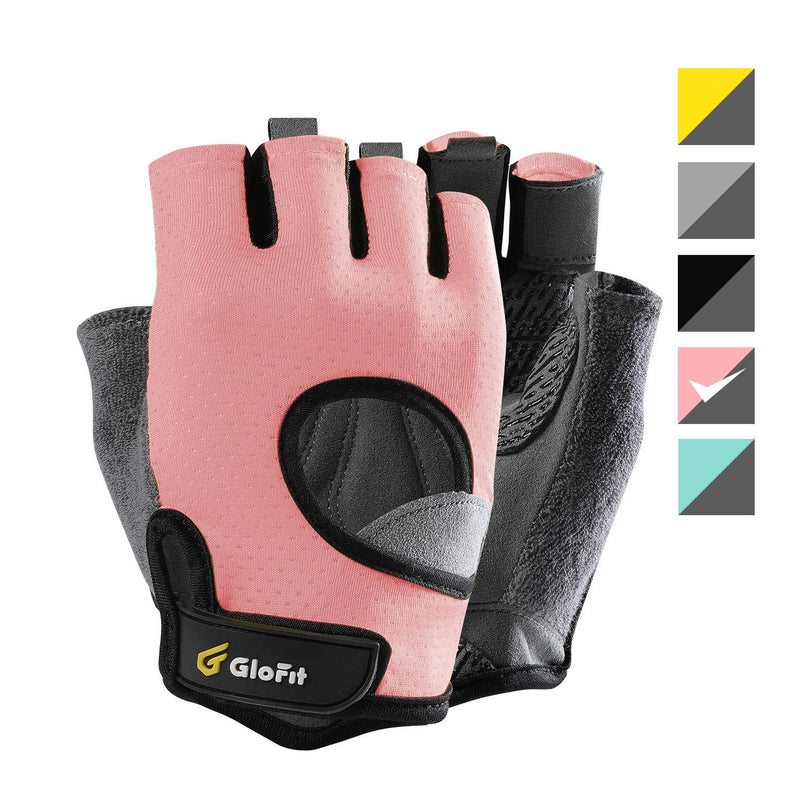 [AUSTRALIA] - Glofit FREEDOM Workout Gloves, Knuckle Weight Lifting Shorty Fingerless Gloves with Curved Open Back, for Powerlifting, Gym, CrossFit, Women and Men Pink Medium 