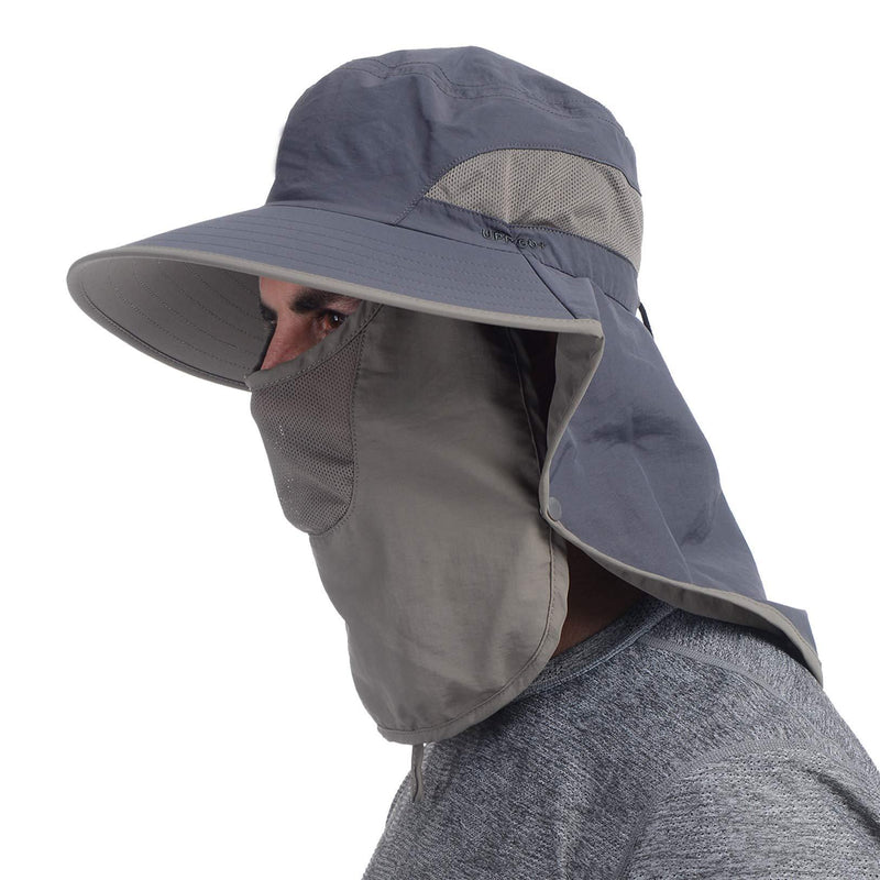 [AUSTRALIA] - USHAKE Outdoor Fishing Hat with Face Neck Flap Cover, Wide Brim Sun Hat Dark Grey 