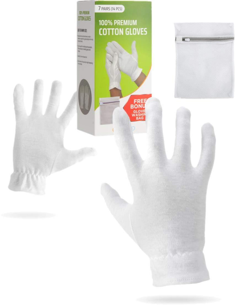 Moisturizing Gloves OverNight Bedtime Cotton | Cosmetic Inspection Premium Cloth Quality | Eczema Dry Sensitive Irritated Skin Spa Therapy Secure Wristband (7 Pairs) 7 Pairs - BeesActive Australia