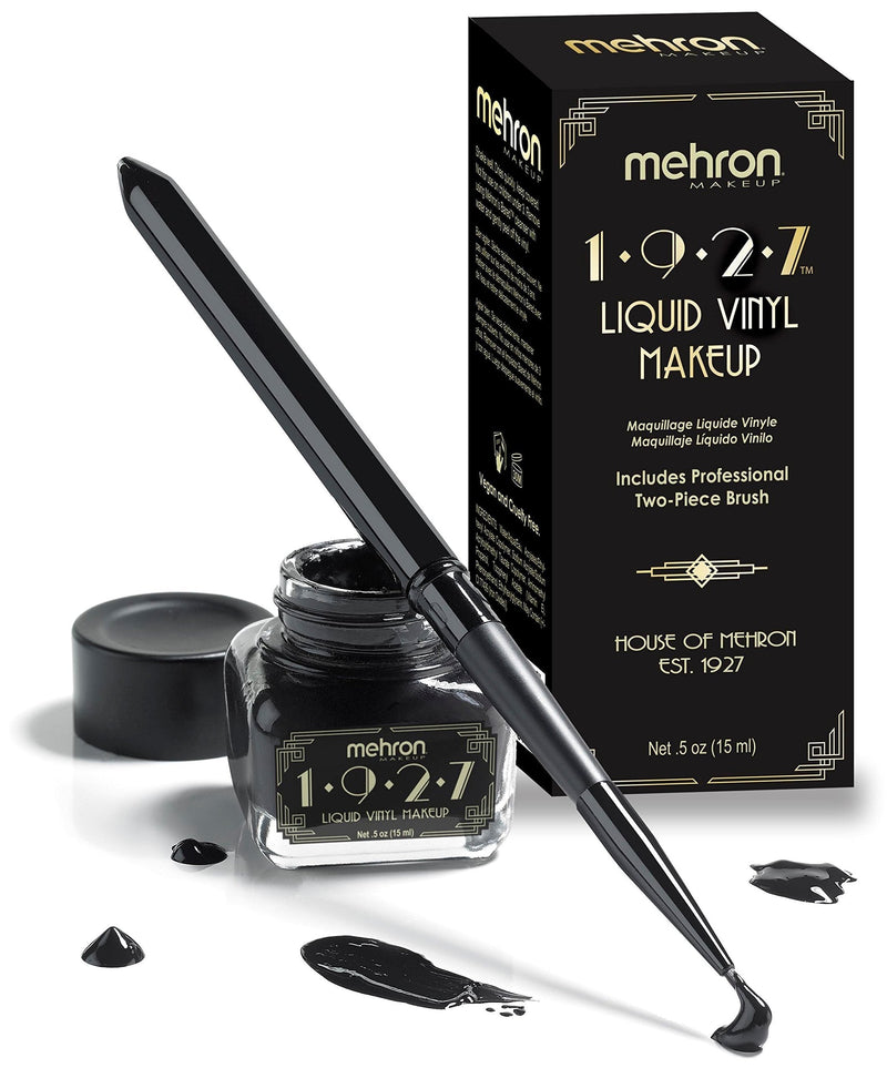 Mehron 1927 Liquid Vinyl Makeup – Long Wearing & Water Resistant Liquid with Professional Two-Piece Brush – Ultra Pigmented High Gloss Eyeliner (.5oz) (Jet Black) - BeesActive Australia