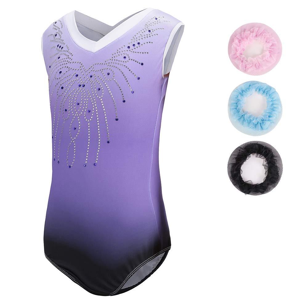 [AUSTRALIA] - Sinoeem Super high Gymnastics Leotards for Girls Long Sleeve-Sleeveless Gradient Color Sparkle Leotard Dancing Ballet Gymnastics Athletic for Little Girl 5-14 Years Tag 10A(9-10 years) Purple-sleeveless 