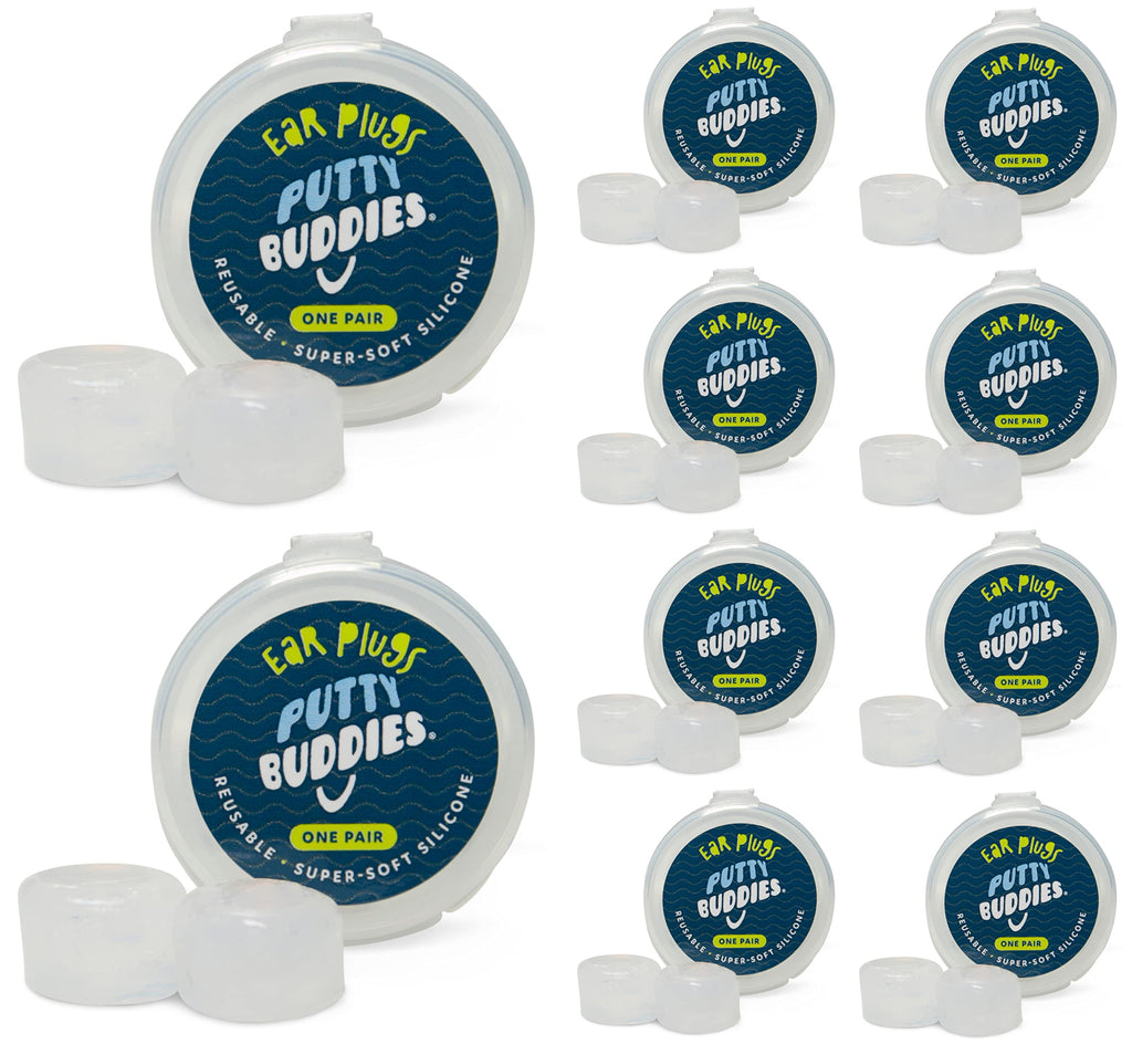 Putty Buddies Ear Plugs 10-Pair Pack - Soft Silicone Ear Plugs for Swimming & Bathing - Invented by ENT Physician - Block Water - Premium Swimming Earplugs - Doctor Recommended Clear - BeesActive Australia