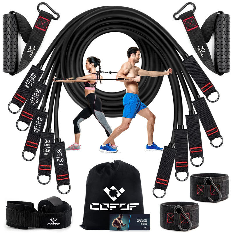 COFOF Resistance Bands Set with Handles, Exercise Bands Workout Bands Fitness Bands with Door Anchor, Legs Ankle Straps for Resistance Training，Physical Therapy，Home Gym Workout 200Lbs Black - BeesActive Australia