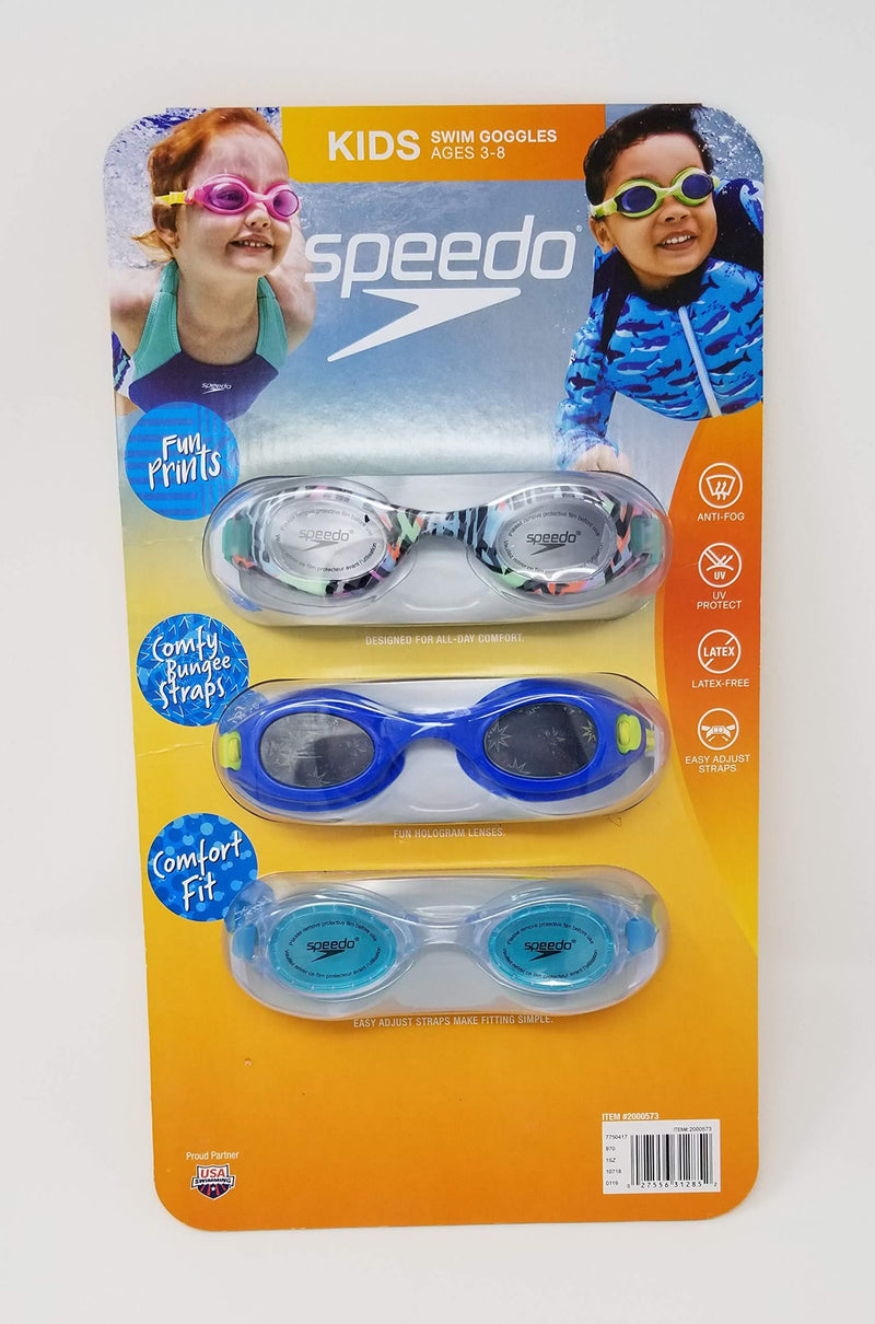 [AUSTRALIA] - Speedo Kids Swim Goggles Triple Goggle Pack ~ Fun Prints Green/Blue/Multi Color 