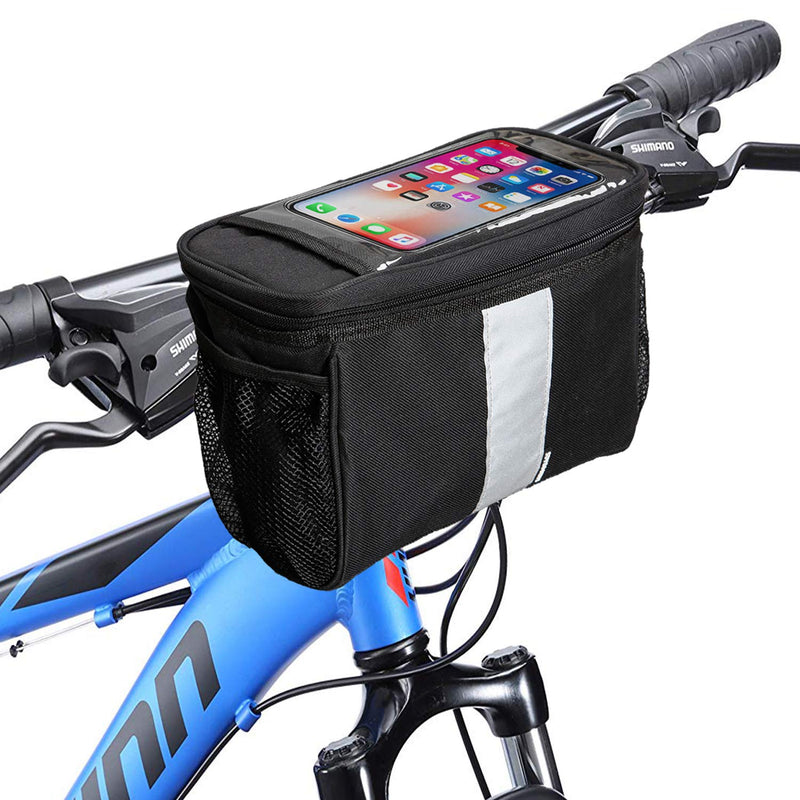 MATTISAM Bike Handlebar Bag, Bike Basket with | Mesh Pocket - Cold & Warm Insulation - Reflective Strap - Touchable Transparent Phone Pouch | Bicycle Front Bag, Bike Pouch for Cycling, Women, Cruisers Black - BeesActive Australia