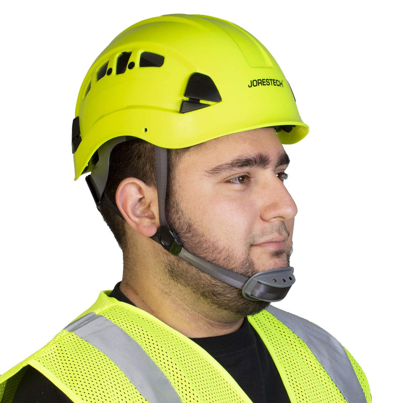 JORESTECH - ABS Work-at-Height and Rescue Hard Hat Slotted Ventilated Helmet w/ Adjustable Ratchet 6-Point Suspension ANSI Z89.1-14 Lime - BeesActive Australia