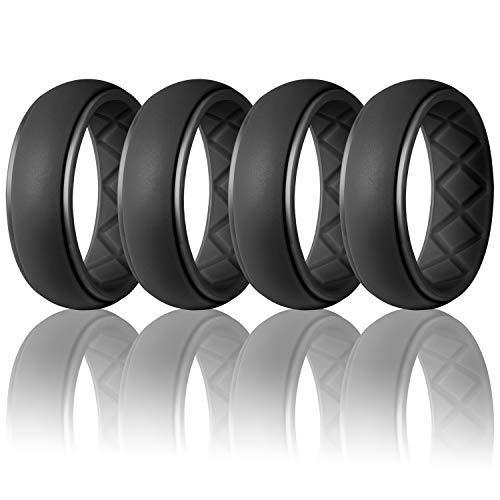 Egnaro Silicone Ring for Men, 7 Rings / 4 Rings / 1 Ring Step Edge Rubber Wedding Bands 8.5mm Wide - 2.5mm Thick SETB-ALL Black 7(17.3mm) - BeesActive Australia