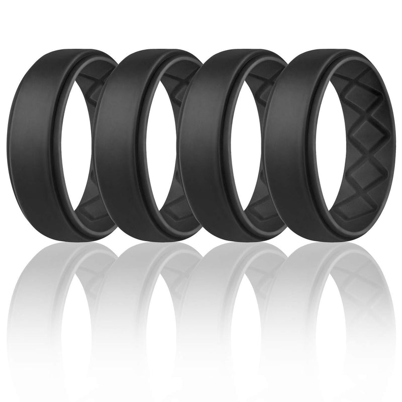Egnaro Silicone Ring for Men, Breathable Mens Rubber Wedding Bands for Crossfit Workout, 8.5mm Wide - 2.5mm Thick SETA-All Black 7(17.3mm) - BeesActive Australia