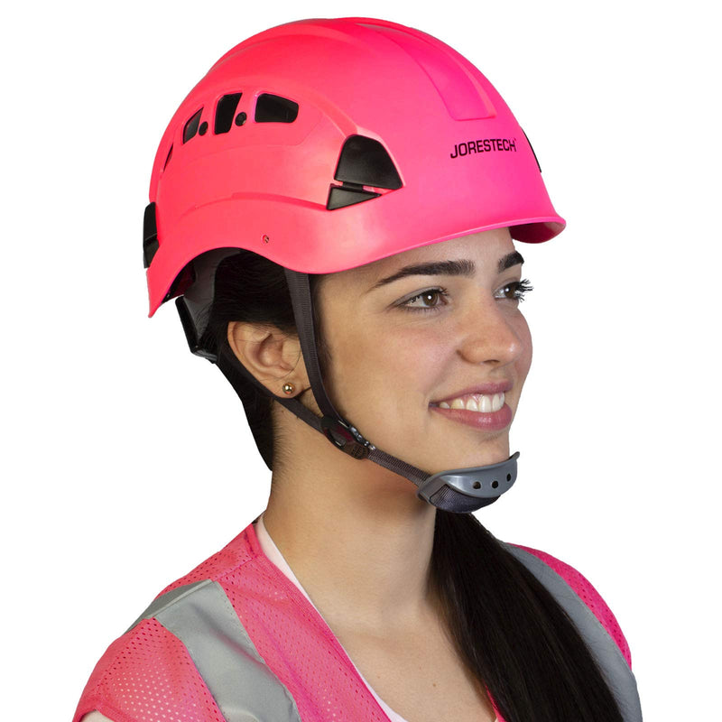 JORESTECH - ABS Work-at-Height and Rescue Hard Hat Slotted Ventilated Helmet w/ Adjustable Ratchet 6-Point Suspension ANSI Z89.1-14 Pink - BeesActive Australia