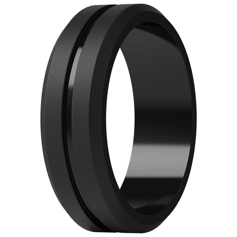 ThunderFit Silicone Wedding Rings for Men - 7 Rings / 4 Rings / 1 Ring Brushed Top Middle Engraved Line Rubber Engagement Bands - 8.2mm Width 2.5mm Thickness 1 Ring - Black 5.5 - 6 (16.5mm) - BeesActive Australia