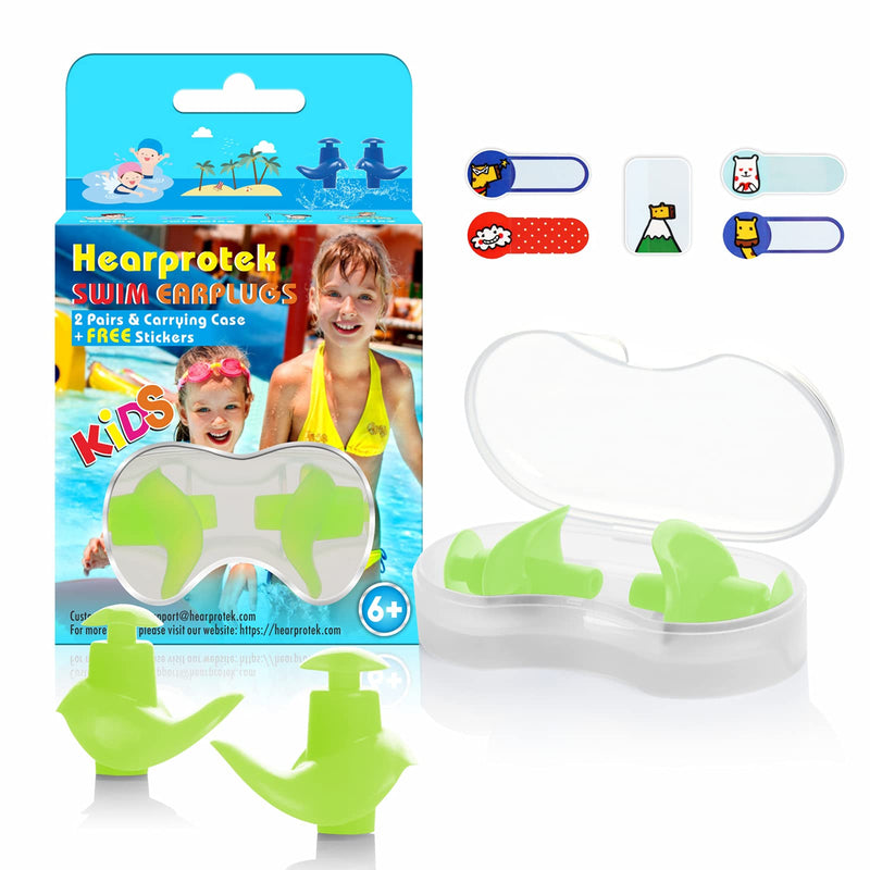 Hearprotek Swimming Ear Plugs, 2 Pairs Waterproof Reusable Silicone Ear Plugs for Swimmers Showering Bathing Surfing and Other Water Sports Kids Size Size: Kids 6+ (Green) - BeesActive Australia