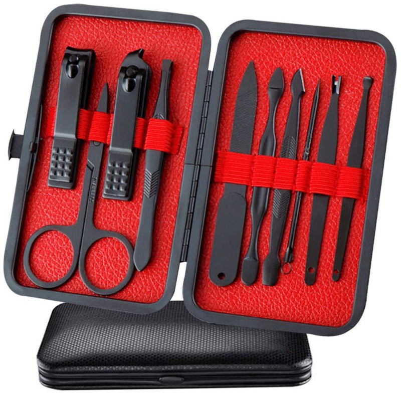 Sharp Nail Scissors and Nail Clippers Set High Precisio Stainless Steel Nail Cutter 10 pcs Pedicure Kit Nail File Manicure Pedicure Kit Fingernails & Toenails with stylish case (red_(10in1)) red_(10in1) - BeesActive Australia