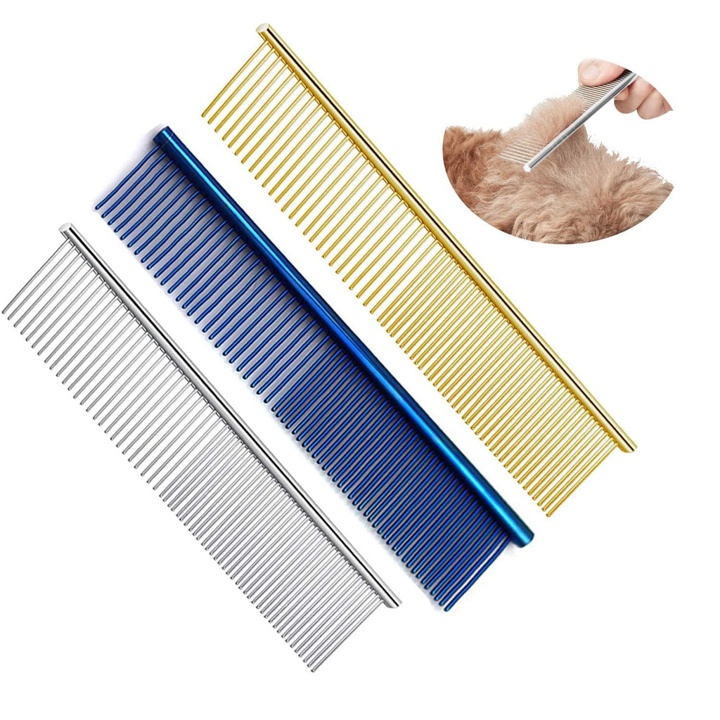 3 Pcs Dog Comb Pet Cat Grooming Combs for Matted Shedding or Knotted Hair, Stainless Steel, Medium Coarse, TuNan Metal Anti Knot Hair Combs for Small and Large Dogs Cats - BeesActive Australia