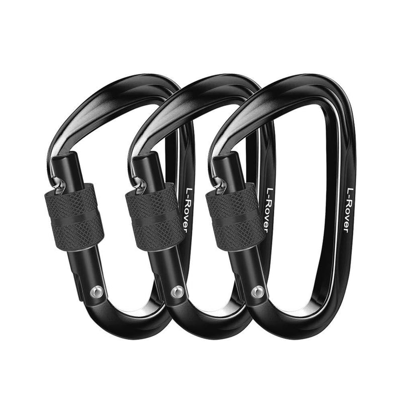 L-Rover Locking Carabiner Clips, Heavy Duty Caribeaners, x3/12kN/2645-pound Rating for Hammocks, Swing,Locking Dog Leash and Harness, Camping, Key Chains,Hiking & Utility 12KN,Black/Black - BeesActive Australia