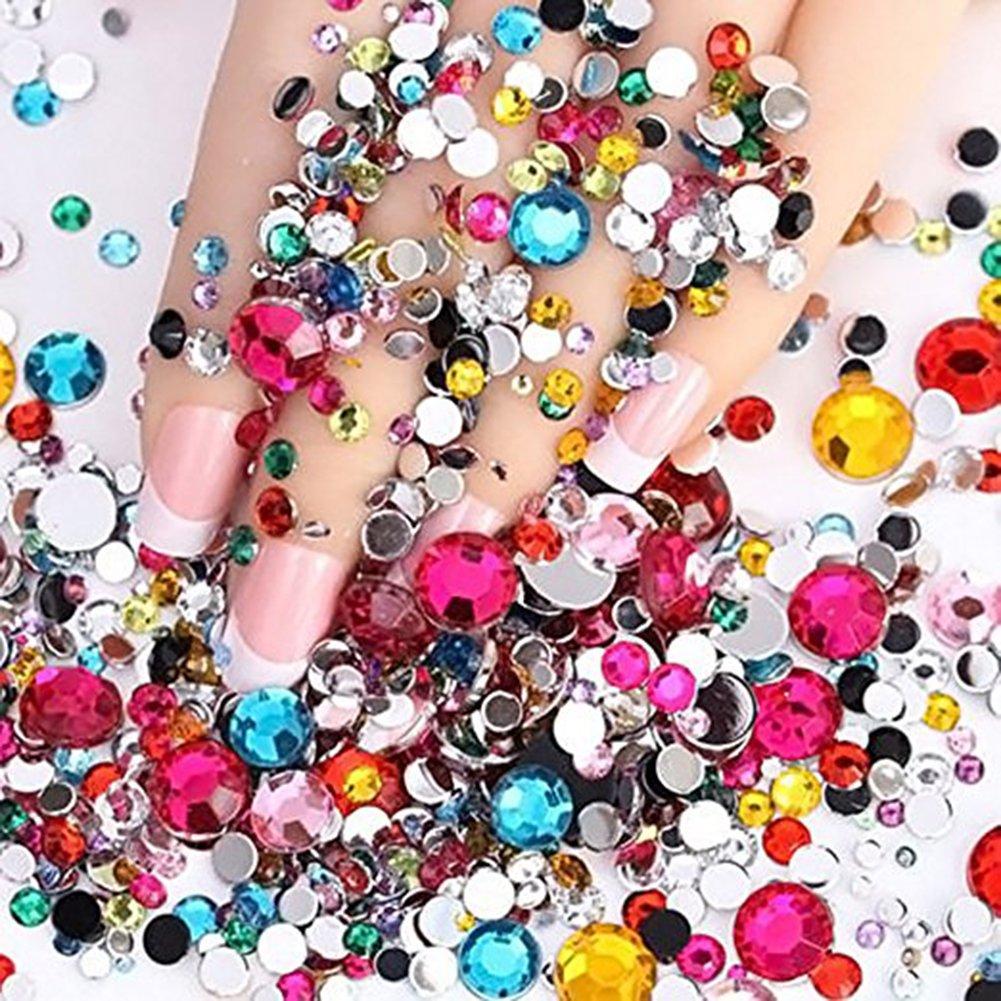 YesLady 3D Nail Art Flatbacks Crystal Rhinestones Mixed Size Colorful Gems Decoration Stones 2000Pcs - BeesActive Australia