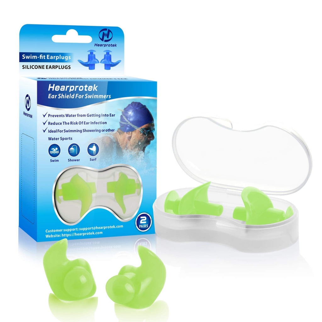 Hearprotek Swimming Ear Plugs, 2 Pairs Waterproof Reusable Silicone Ear Plugs for Swimmers Showering Bathing Surfing and Other Water Sports Adults Size Size: Adult (Green) - BeesActive Australia